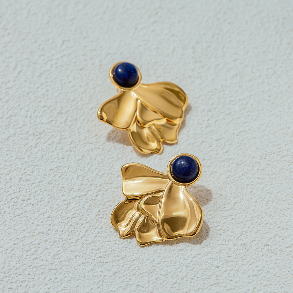 1 Paire De Boucles D'Oreilles Puces Pour Femme, Style Rétro Français, Motif Floral, En Acier Inoxydable Étanche, Couleur Or, Collection Classique. Image3