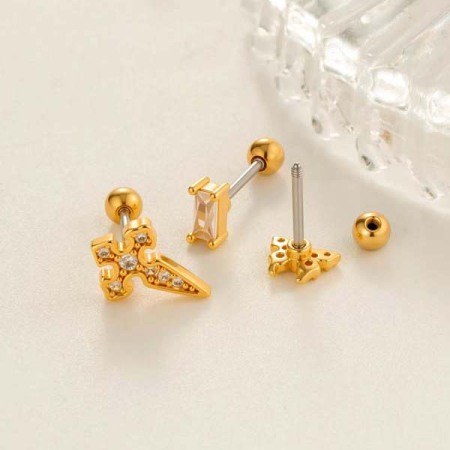 Boucles d'oreilles délicates en forme de croix en cuivre doré et zircon pour femme, 1 pièce 2