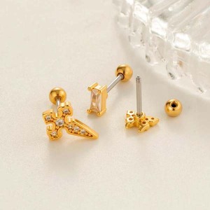 Boucles D'Oreilles Délicates En Forme De Croix En Cuivre Doré Et Zircon Pour Femme, 1 Pièce h5 Image3