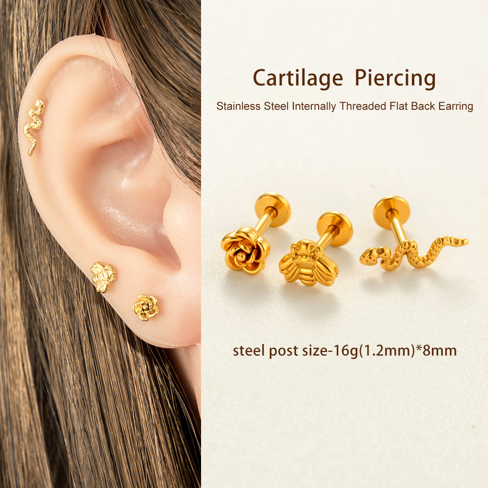 Boucle D'Oreille Piercing En Acier Inoxydable Étanche Couleur Or (1 Pièce) Image4