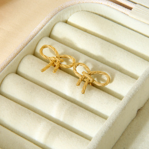 Boucles D'Oreilles Puces Élégantes En Acier Inoxydable Imperméables, Style Romantique, Avec Nœud Papillon. h5 Image3