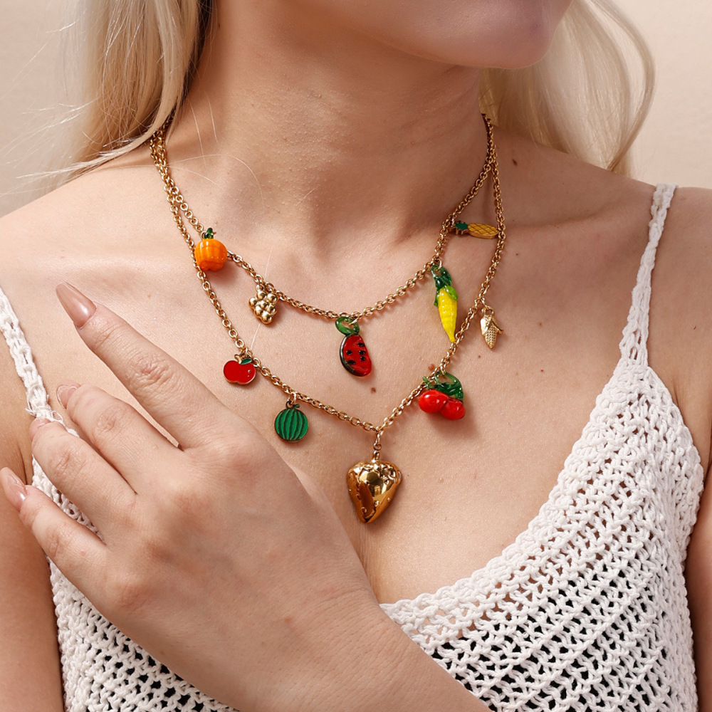 Collier Pendentif Simple Et Mignon En Acier Inoxydable, Couleur Or, Étanche, Avec Pendentif En Forme De Fruit. h5Image2