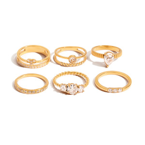 Bague Pour Femme En Acier Inoxydable Étanche Couleur Or, Ornée D'Une Pierre Précieuse Et D'Une Goutte D'Eau (1 Pièce). h5 Image9