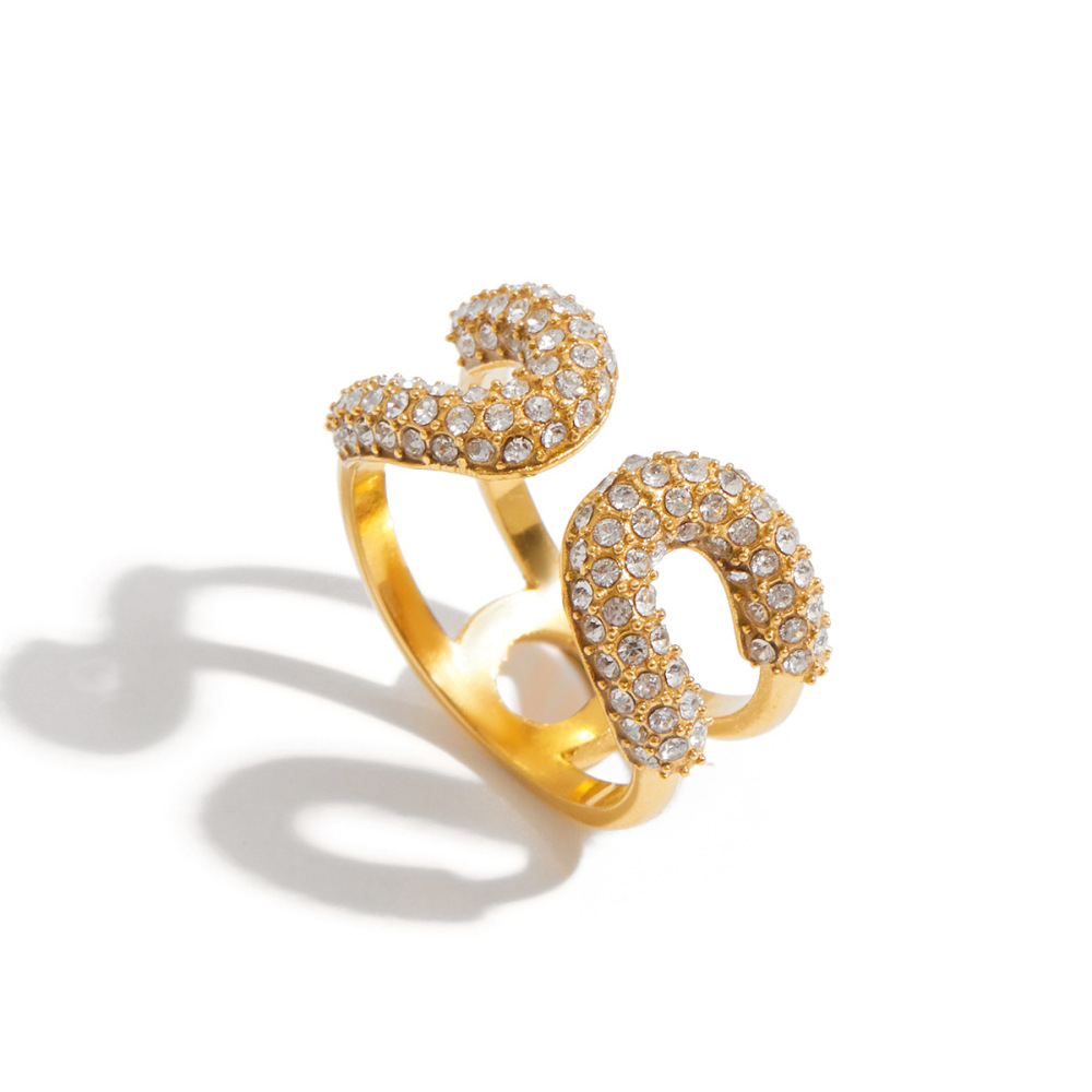 Bague Pour Femme En Acier Inoxydable Doré, Étanche, Ornée De Pierres Précieuses (1 Pièce), Collection De Luxe. 