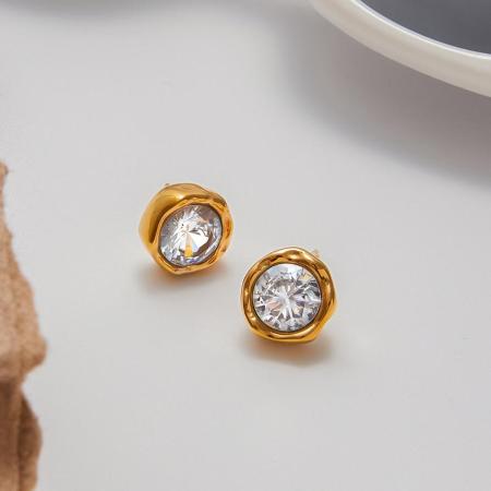 Boucles d'oreilles puces pour femme, collection classique, géométriques, en acier inoxydable, étanches, couleur or (1 paire). 2