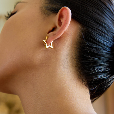1 paire de boucles d'oreilles créoles pour femme, collection Simple Series Classic Star, en acier inoxydable étanche, couleur or. 2
