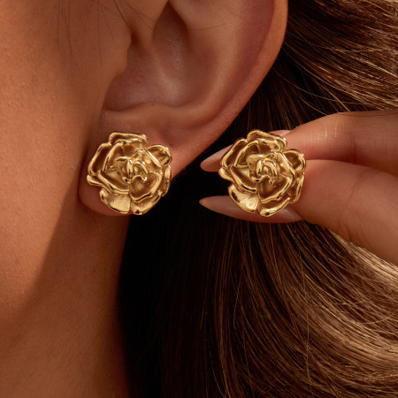 Boucles d'oreilles puces Daily Flower pour femmes, en acier inoxydable étanche, couleur or