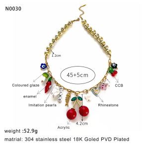 Collier Pendentif En Acier Inoxydable Doré, Couleur Cerise, 1 Pièce h5 Image2
