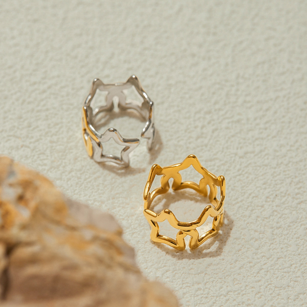 Bague Classique Star En Acier Inoxydable Étanche Couleur Or (1 Pièce) Image8