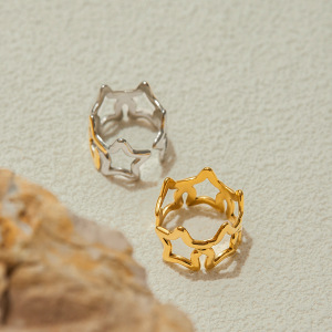 Bague Classique Star En Acier Inoxydable Étanche Couleur Or (1 Pièce) h5 Image8