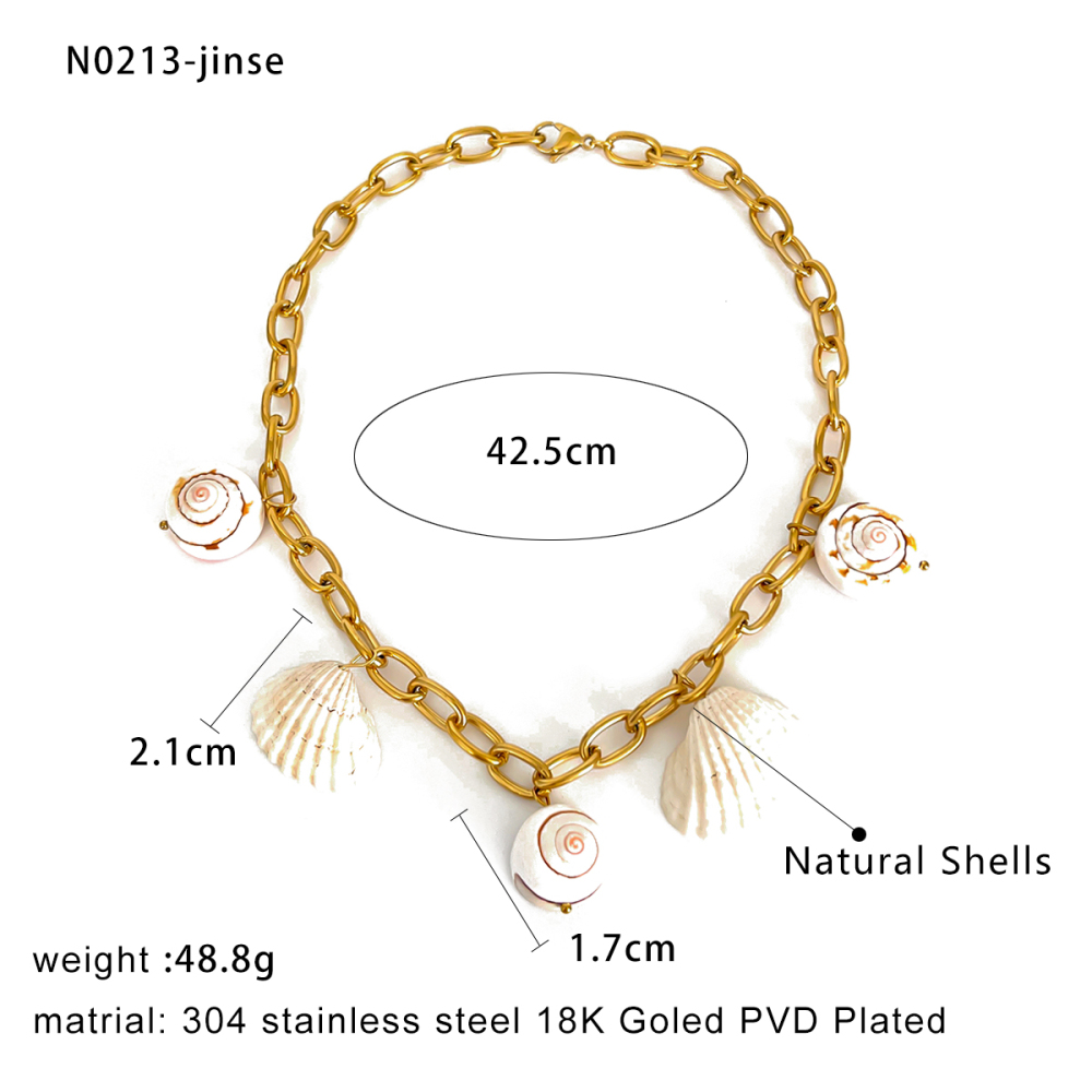 Collier Avec Pendentif Coquillage En Acier Inoxydable Couleur Or, 1 Pièce Image2