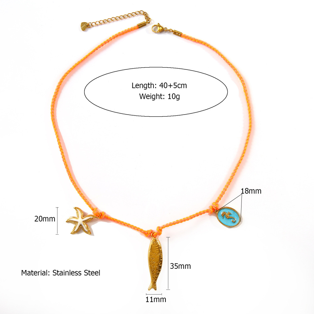 Colliers Pendentifs Pour Femmes En Acier Inoxydable Doré, Motif Poisson À Contraste De Couleurs h5Image2