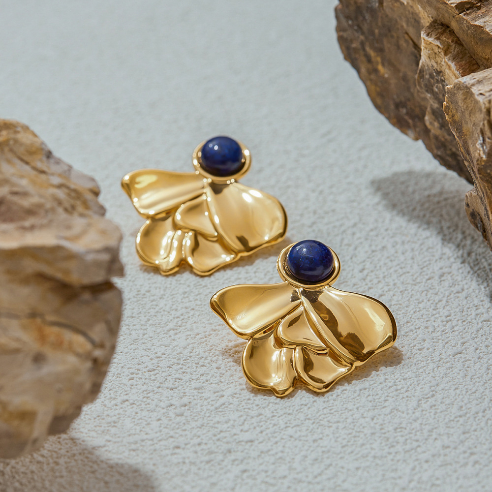 1 Paire De Boucles D'Oreilles Puces Pour Femme, Style Rétro Français, Motif Floral, En Acier Inoxydable Étanche, Couleur Or, Collection Classique. Image2