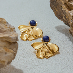 1 Paire De Boucles D'Oreilles Puces Pour Femme, Style Rétro Français, Motif Floral, En Acier Inoxydable Étanche, Couleur Or, Collection Classique. h5 Image2