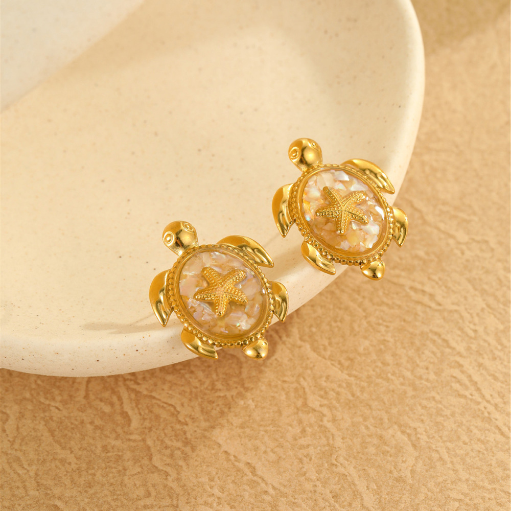 Boucles D'Oreilles Puces Pour Femmes, Collection Romantique, Motif Animaux De Vacances, En Acier Inoxydable Étanche. h5Image4