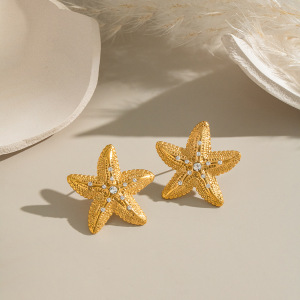 Ensemble De Boucles D'Oreilles Starfish En Acier Inoxydable Étanche Couleur Or h5 Image4