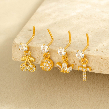 Piercing de nez pour femme, série Simple, croix simple, cuivre, couleur or, zircone