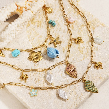 Collier pendentif Oceanic en acier inoxydable étanche couleur or (1 pièce) 2