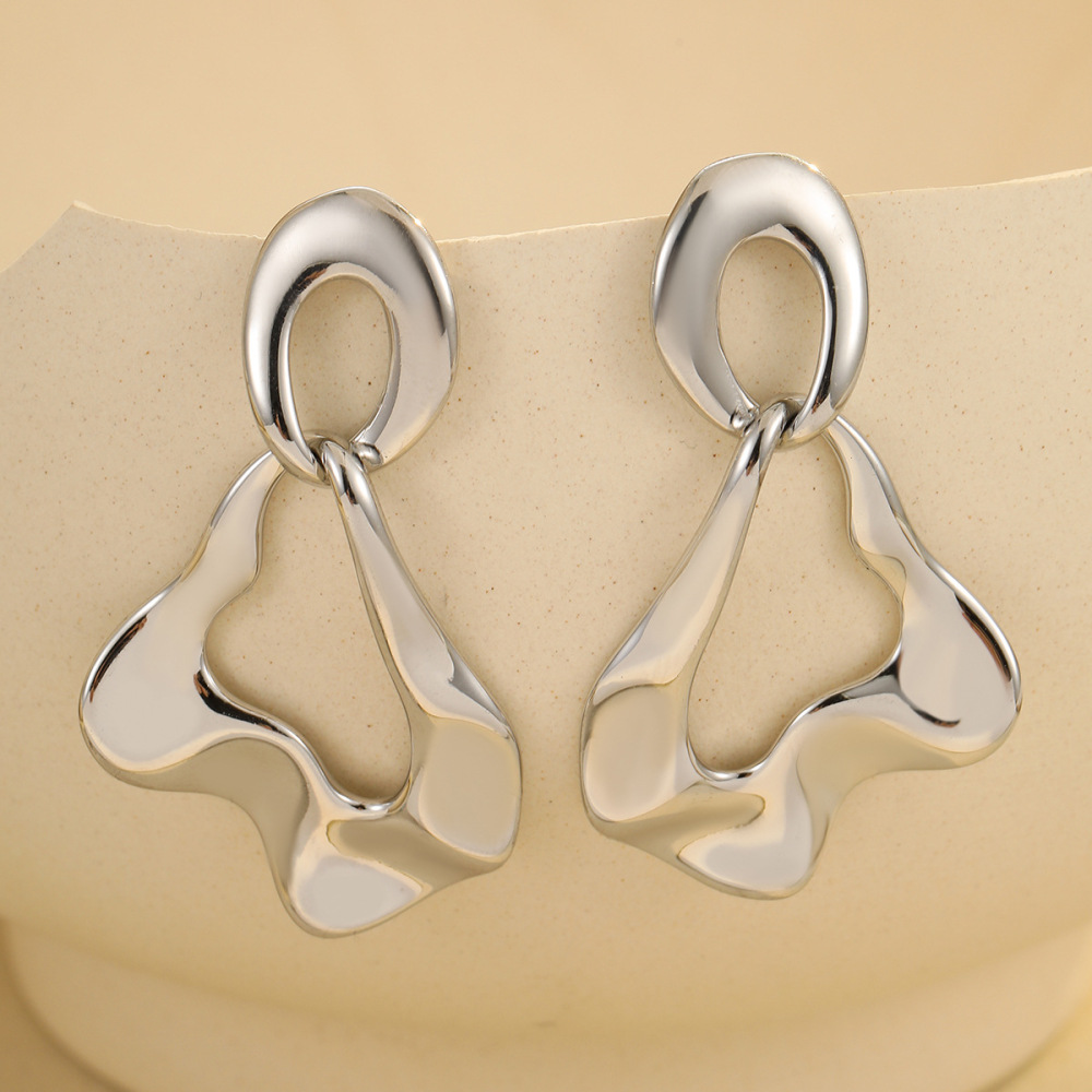 Boucles D'Oreilles Pendantes Élégantes Géométriques En Acier Inoxydable Étanche Couleur Or Pour Femmes Image4
