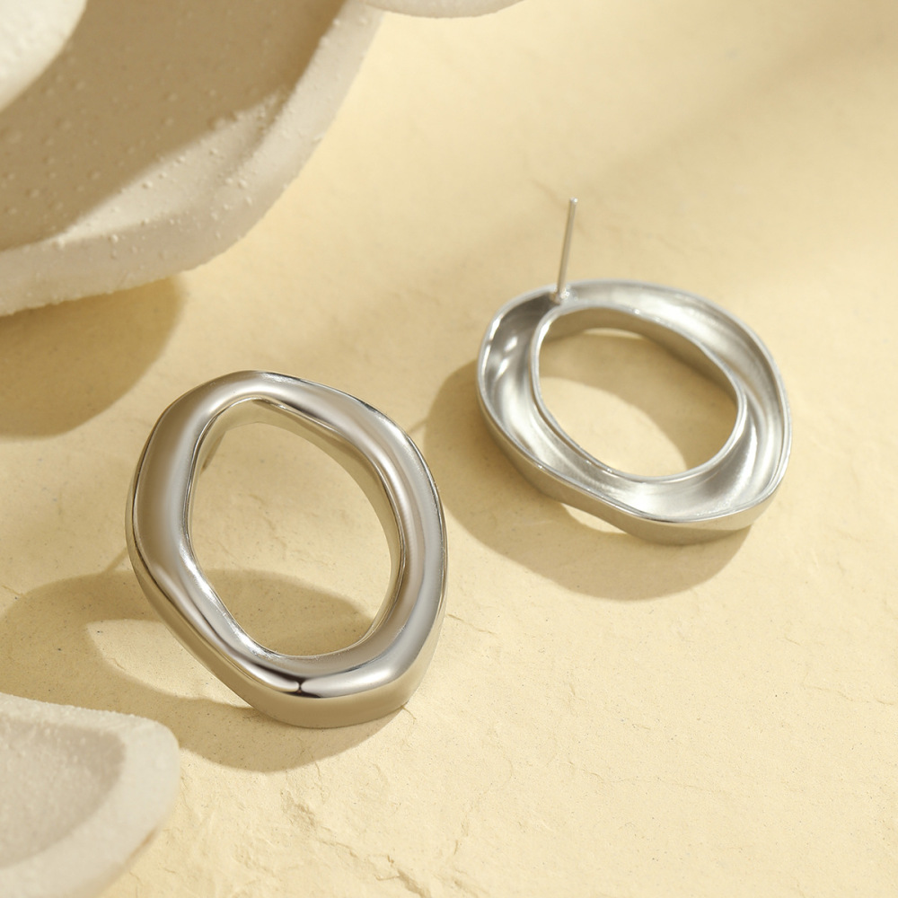 Boucles D'Oreilles Puces Pour Femmes, Style Géométrique Simple, En Acier Inoxydable Imperméable, Couleur Or Image4