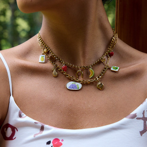 Collier Pendentif Femme En Acier Inoxydable Doré, Motif Fruits Romantiques (1 Pièce) h5 Image3