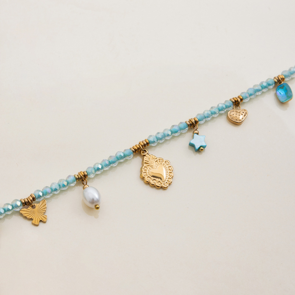 Collier Pendentif Femme En Acier Inoxydable Bleu, Couleur Or, Avec Pendentif Cœur Délicat (1 Pièce) Image8