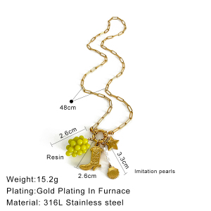 Collier Pendentif En Acier Inoxydable Doré, Motif Raisin, Étanche h5 Image2