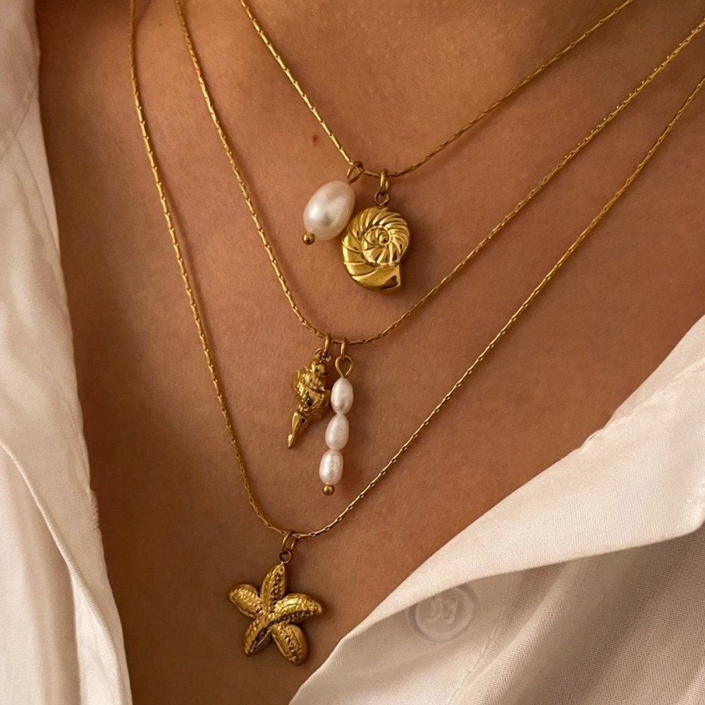 Collier Pendentif Océanique En Acier Inoxydable Couleur Or, 1 Pièce Image3