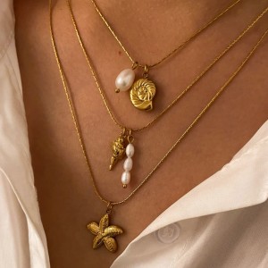 Collier Pendentif Océanique En Acier Inoxydable Couleur Or, 1 Pièce h5 Image3
