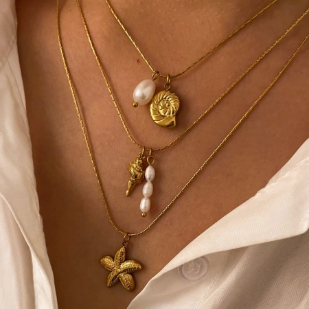 Collier pendentif océanique en acier inoxydable couleur or, 1 pièce 2