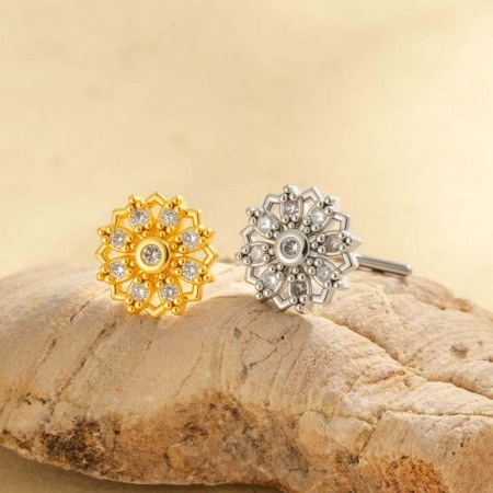 1 pièce de clou de nez pour femme en forme de fleur éblouissante, couleur cuivre et or, zircon