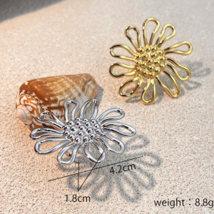Bague Statement En Acier Inoxydable Doré, 1 Pièce, Motif Fleur h5 Image3