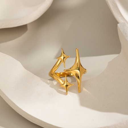 Bague tendance en acier inoxydable doré, 1 pièce, en forme d'étoile