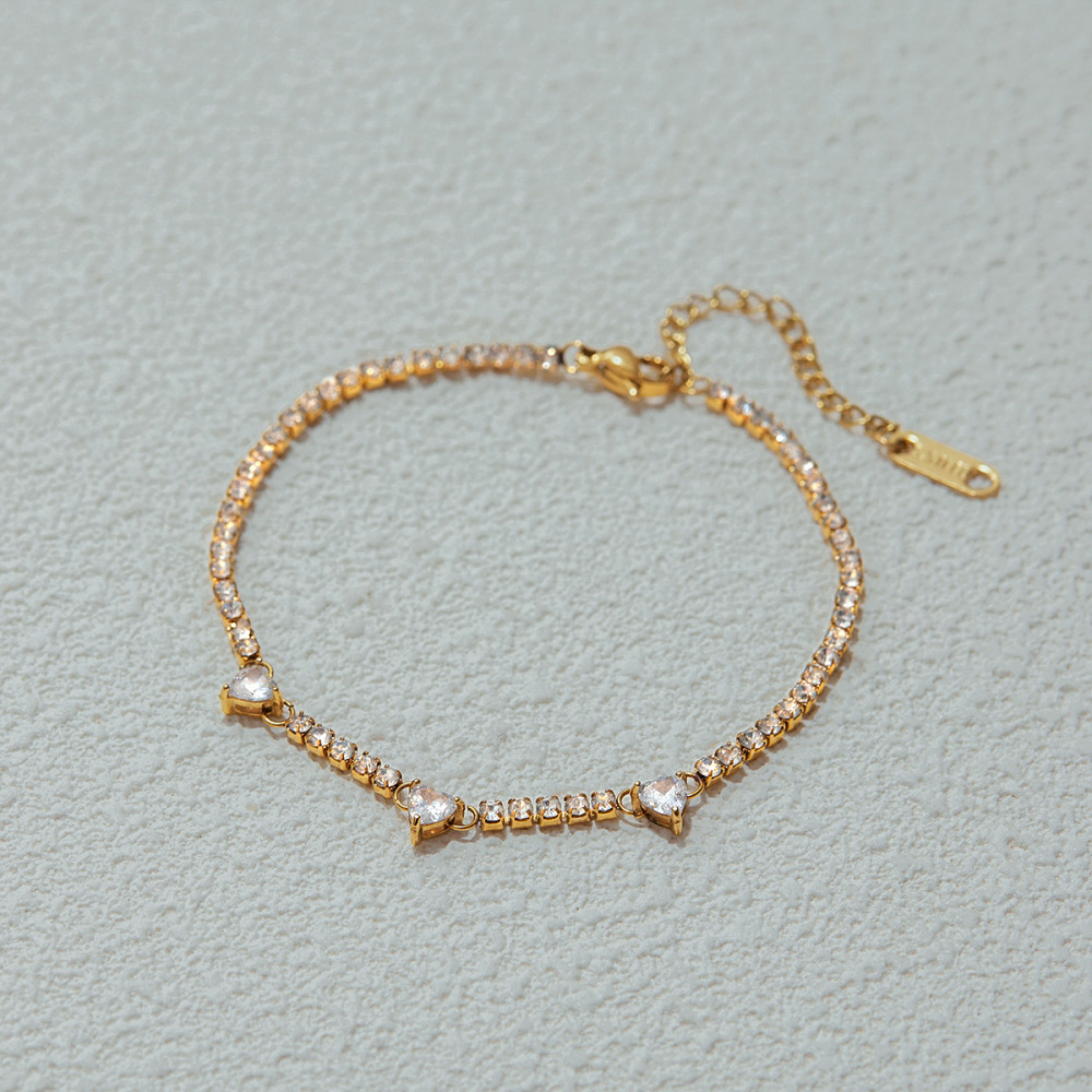 Bracelet À Maillons Romantique En Acier Inoxydable Doré, Imperméable, Avec Motif Cœur (1 Pièce) h5Image7