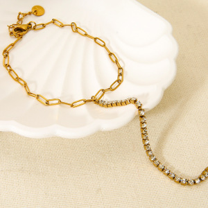 Bracelet En Acier Inoxydable Étanche, Couleur Or, Avec Zircon, À Relier Au Doigt (1 Pièce). h5 Image3