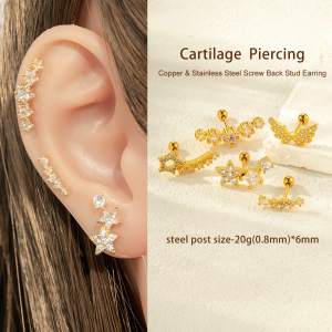 1 Boucle D'Oreille Piercing En Cuivre Et Zircon h5 Image4