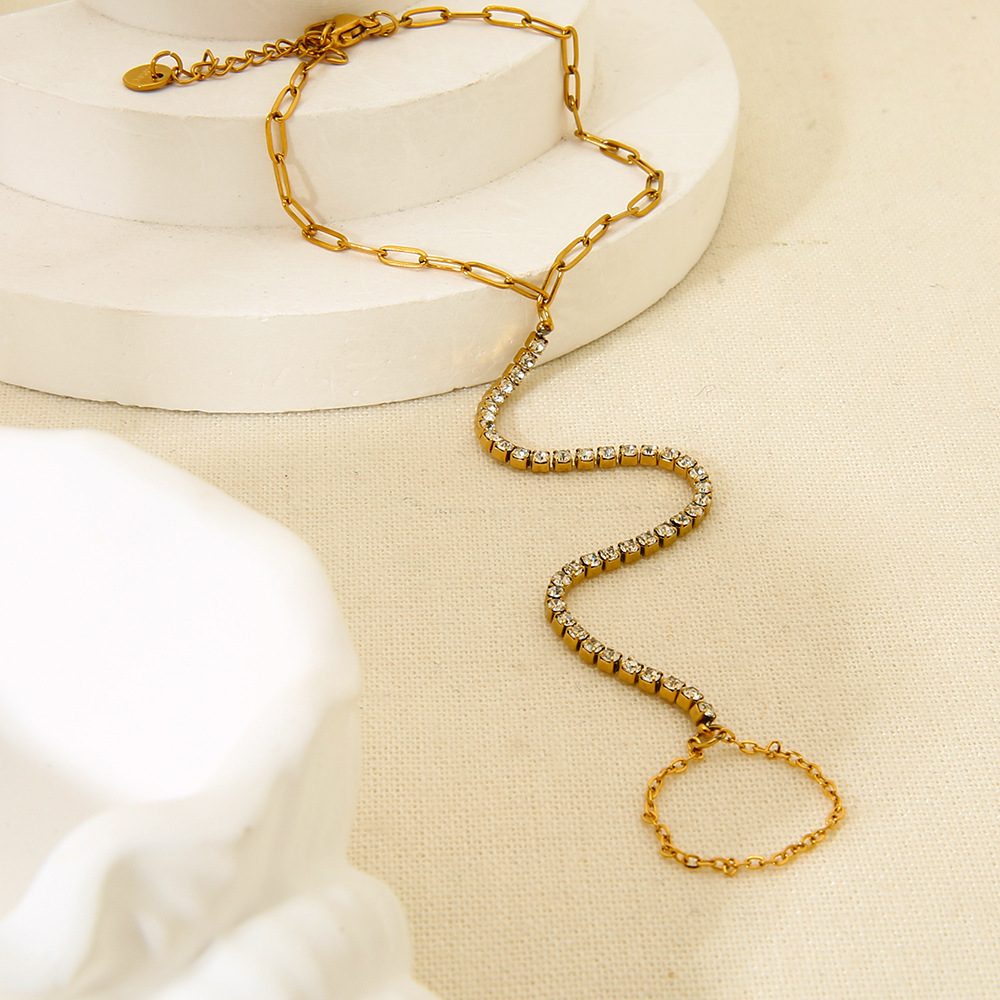 Bracelet En Acier Inoxydable Étanche, Couleur Or, Avec Zircon, À Relier Au Doigt (1 Pièce). Image2