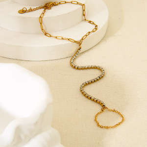 Bracelet En Acier Inoxydable Étanche, Couleur Or, Avec Zircon, À Relier Au Doigt (1 Pièce). h5 Image2