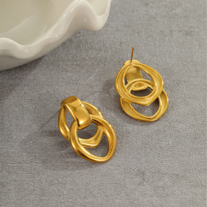 Boucles D'Oreilles Puces Pour Femmes, Style Géométrique Quotidien, En Acier Inoxydable Étanche, Couleur Or, Collection Simple Series h5 Image4
