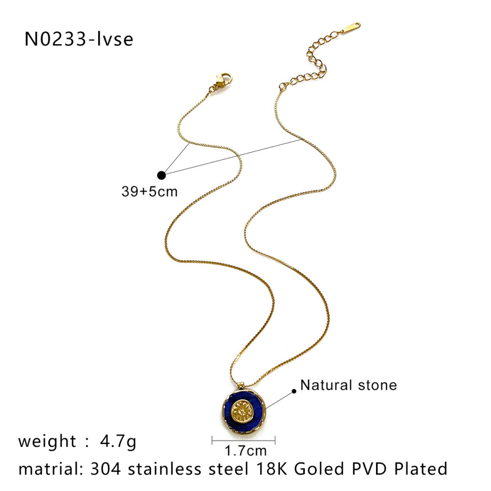 Collier Pendentif En Acier Inoxydable Étanche Couleur Or Avec Pierre Naturelle (1 Pièce) Image2