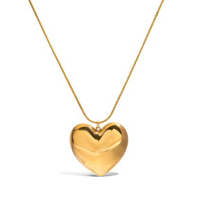 Collier Pendentif Femme Classique En Forme De Grand Cœur, En Acier Inoxydable Étanche, Couleur Or (1 Pièce) h5