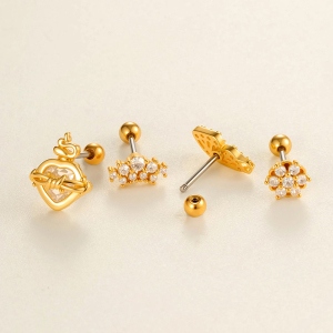 Boucles D'Oreilles Élégantes En Forme De Fleur, Couleur Cuivre Et Or, Zircon, Pour Femme, 1 Pièce h5 Image3