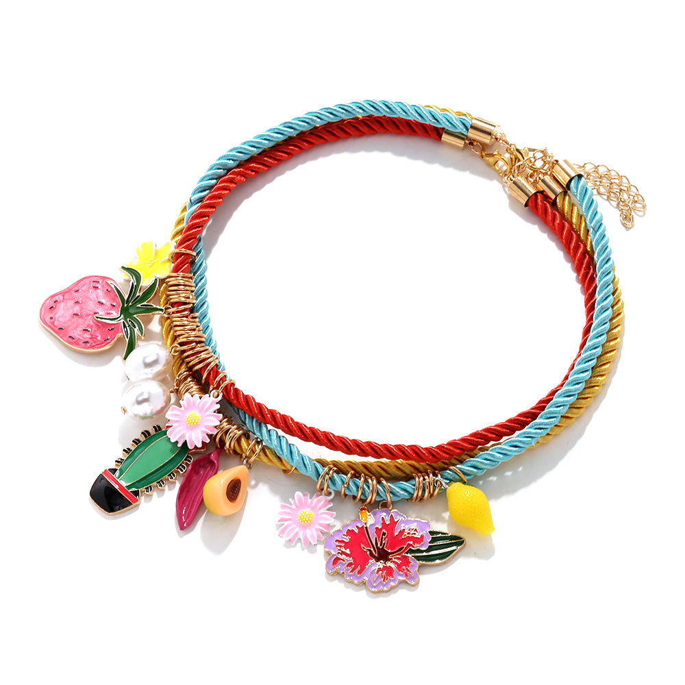 1 Ensemble De Colliers Superposés En Corde De Fruits Sucrés Image2