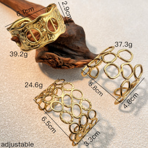 Bracelet Manchette Classique En Acier Inoxydable Étanche Couleur Or (1 Pièce) h5 Image4