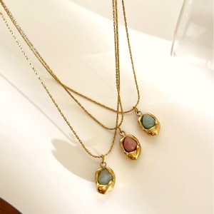 Collier Pendentif En Acier Inoxydable Étanche Couleur Or Avec Pierre Naturelle (1 Pièce) h5 Image5