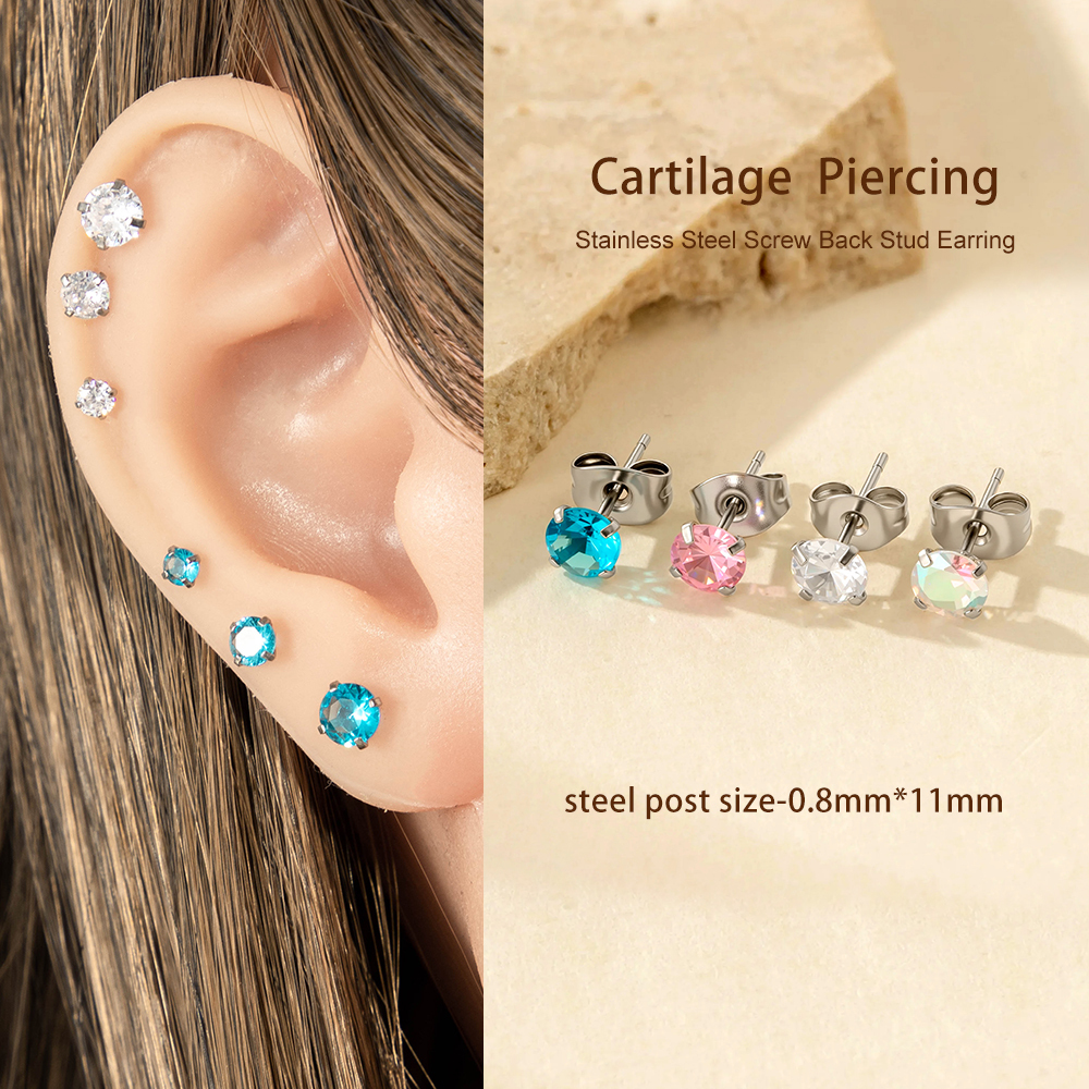 Boucle D'Oreille Piercing Simple En Acier Inoxydable Étanche Couleur Or Avec Zircon (1 Pièce) h5Image4