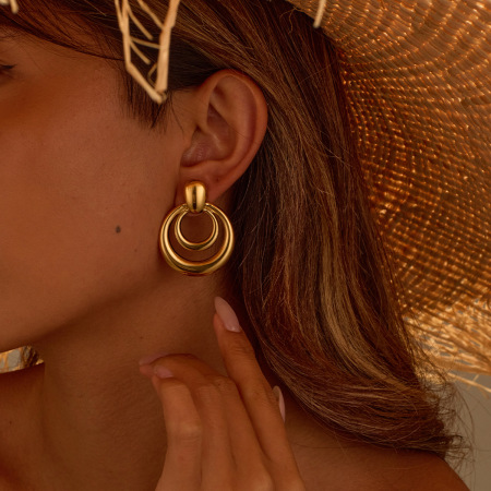 Boucles d'oreilles puces pour femmes, en acier inoxydable imperméable, couleur or, style simple et multicolore