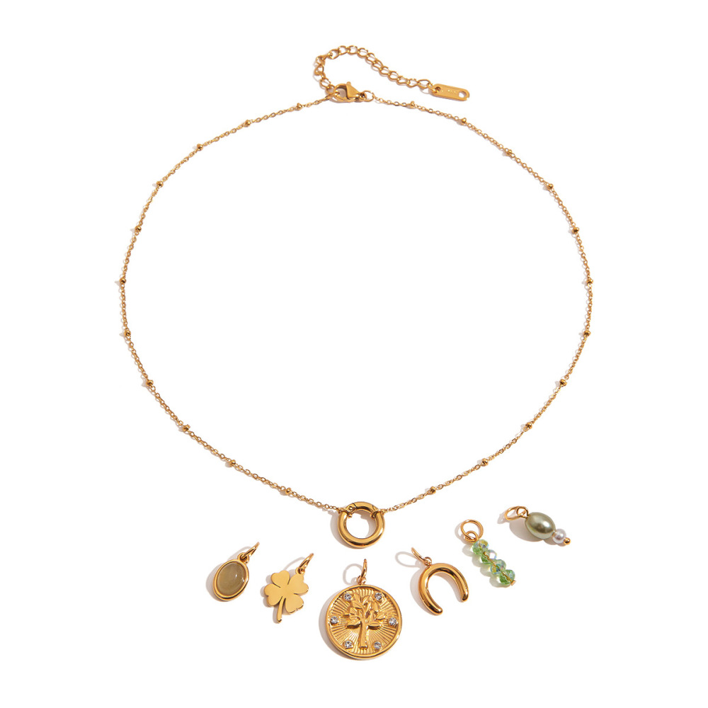 Collier Pendentif Trèfle Personnalisable En Acier Inoxydable, Étanche, Couleur Or, Pour Femme (1 Pièce) 
