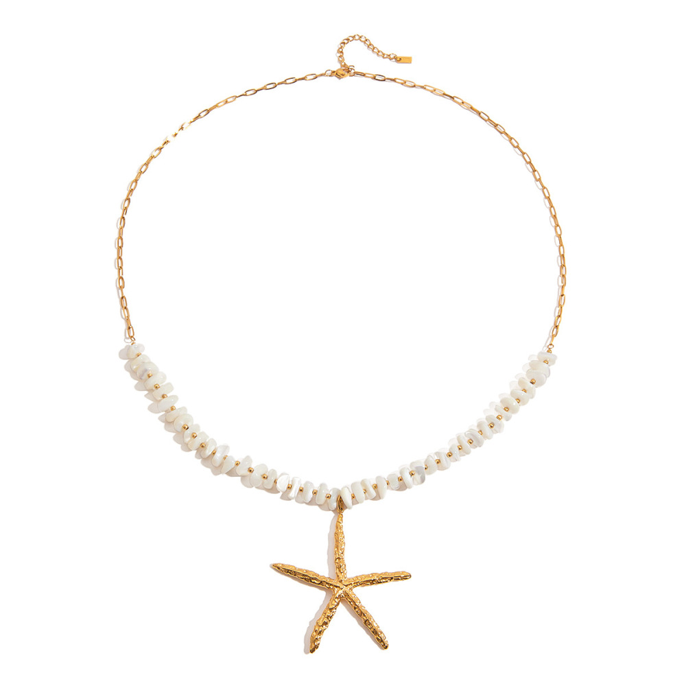 Collier Pendentif Femme En Acier Inoxydable, Couleur Or, Avec Étoile De Mer Surdimensionnée (1 Pièce) 
