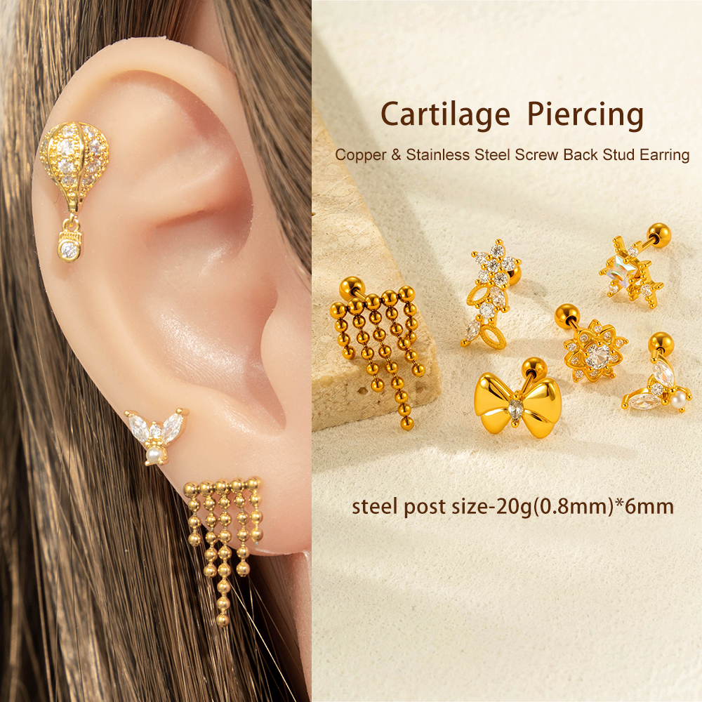 Boucles D'Oreilles À Tige En Acier Titane Et Zircon Pour Femme, 1 Pièce Image5